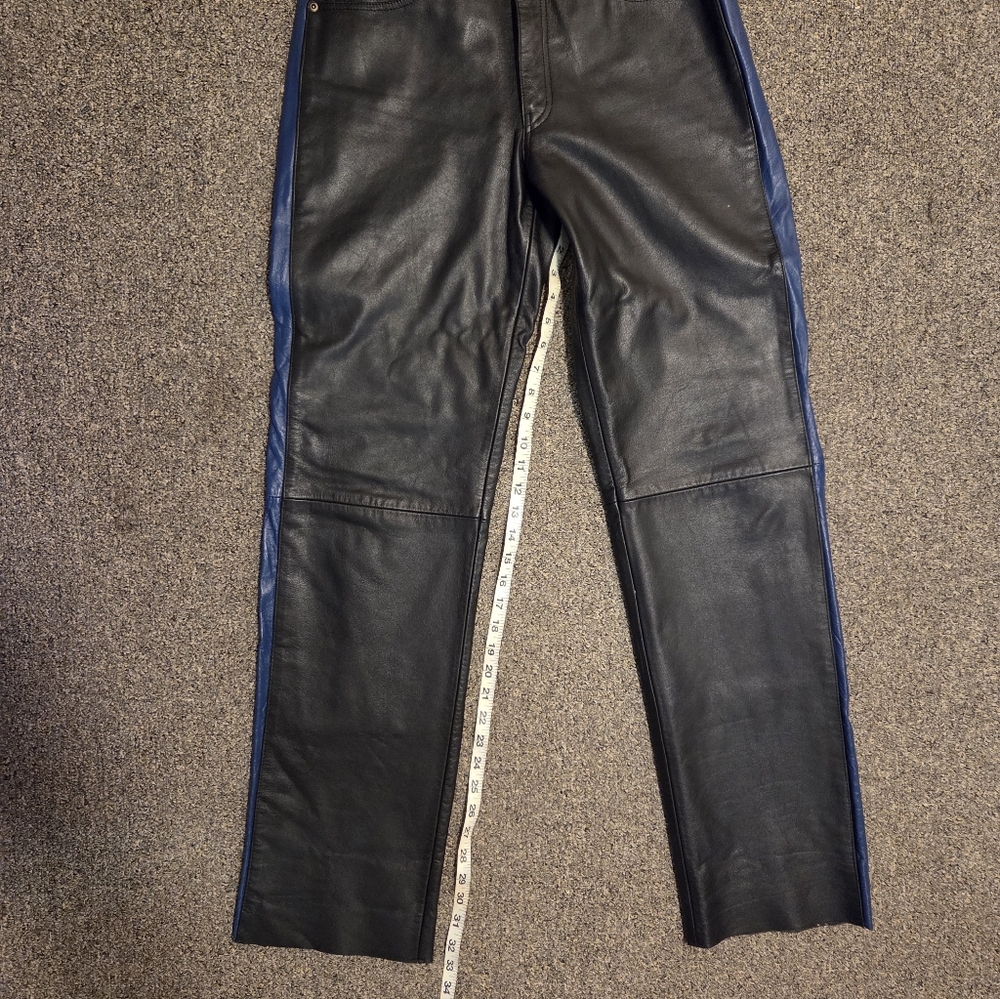 Black and Blue Leather Pants - Picture 16 of 16
